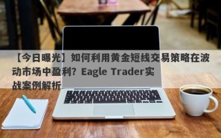 【今日曝光】如何利用黄金短线交易策略在波动市场中盈利？Eagle Trader实战案例解析