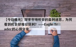 【今日曝光】探索市场机会的盈利迷思，为何看到机会却难以获利？——Eagle Trader的心得分享