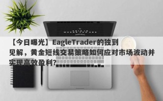 【今日曝光】EagleTrader的独到见解，黄金短线交易策略如何应对市场波动并实现高效盈利？