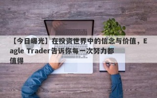 【今日曝光】在投资世界中的信念与价值，Eagle Trader告诉你每一次努力都值得