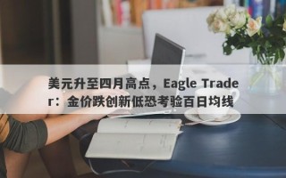 美元升至四月高点，Eagle Trader：金价跌创新低恐考验百日均线