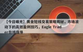 【今日曝光】黄金短线交易策略揭秘，市场波动下的高效盈利技巧，Eagle Trader在线指导