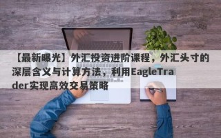 【最新曝光】外汇投资进阶课程，外汇头寸的深层含义与计算方法，利用EagleTrader实现高效交易策略